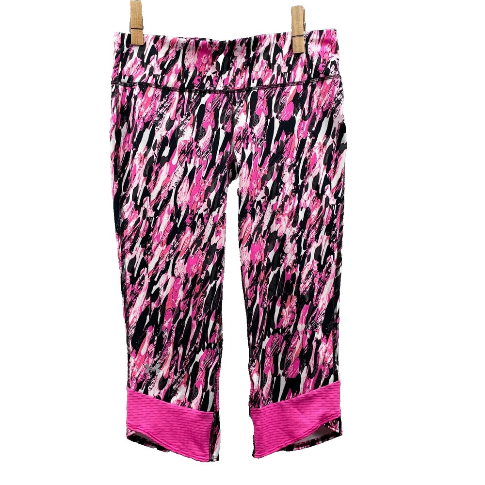 Under Armour Capri Leggings Women's Large Pink Print Y2k Chic Activewear Workout